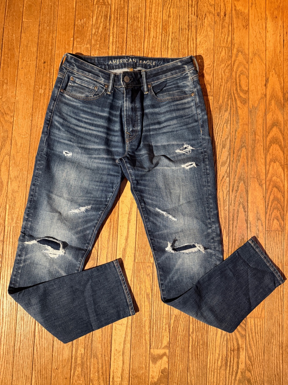 American Eagle Outfitters Athletic Skinny Distressed Blue Jeans